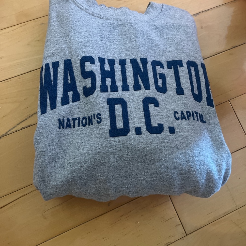 Washington DC light grey hoodie with navy blue writting
